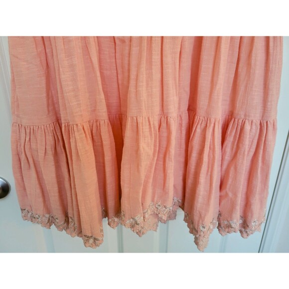 Free People Embroidered Boho Tiered Dress Small - Peach/Coral Festival Peasant - Picture 6 of 6